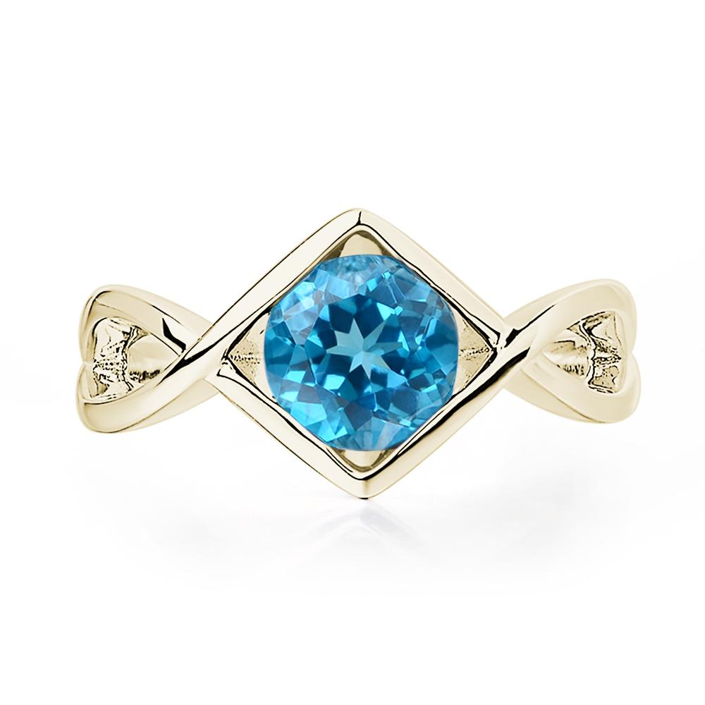 Swiss Blue Topaz Bezel Set Infinity Solitaire Ring - LUO Jewelry #metal_14k yellow gold