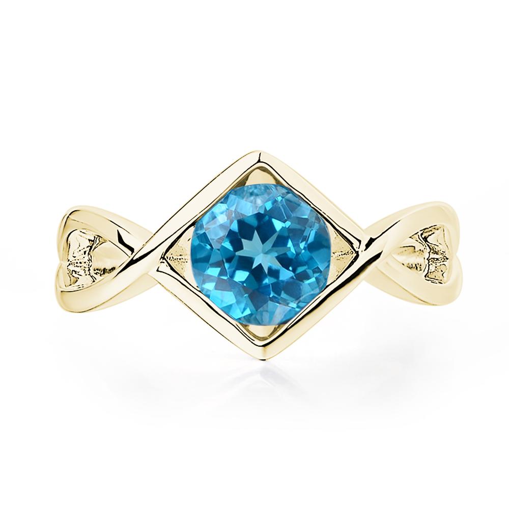 Swiss Blue Topaz Bezel Set Infinity Solitaire Ring - LUO Jewelry #metal_18k yellow gold