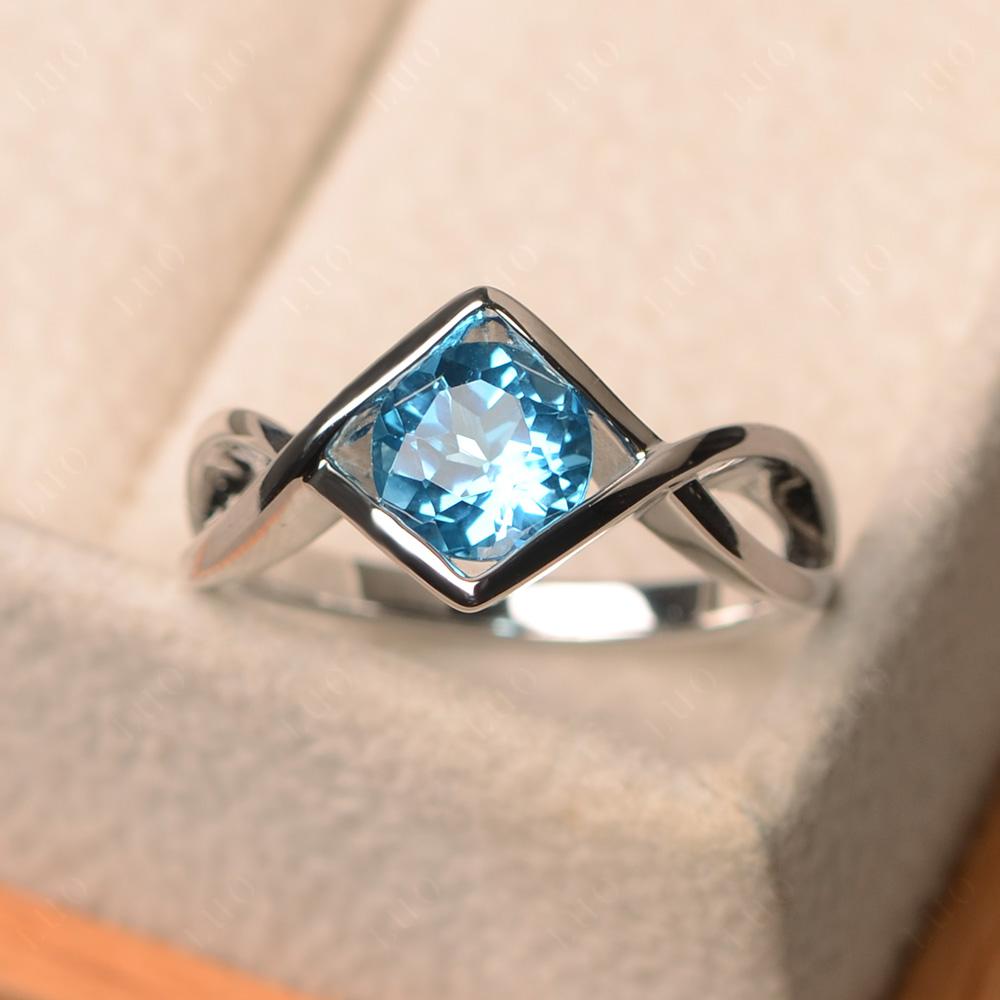 Swiss Blue Topaz Bezel Set Infinity Solitaire Ring - LUO Jewelry