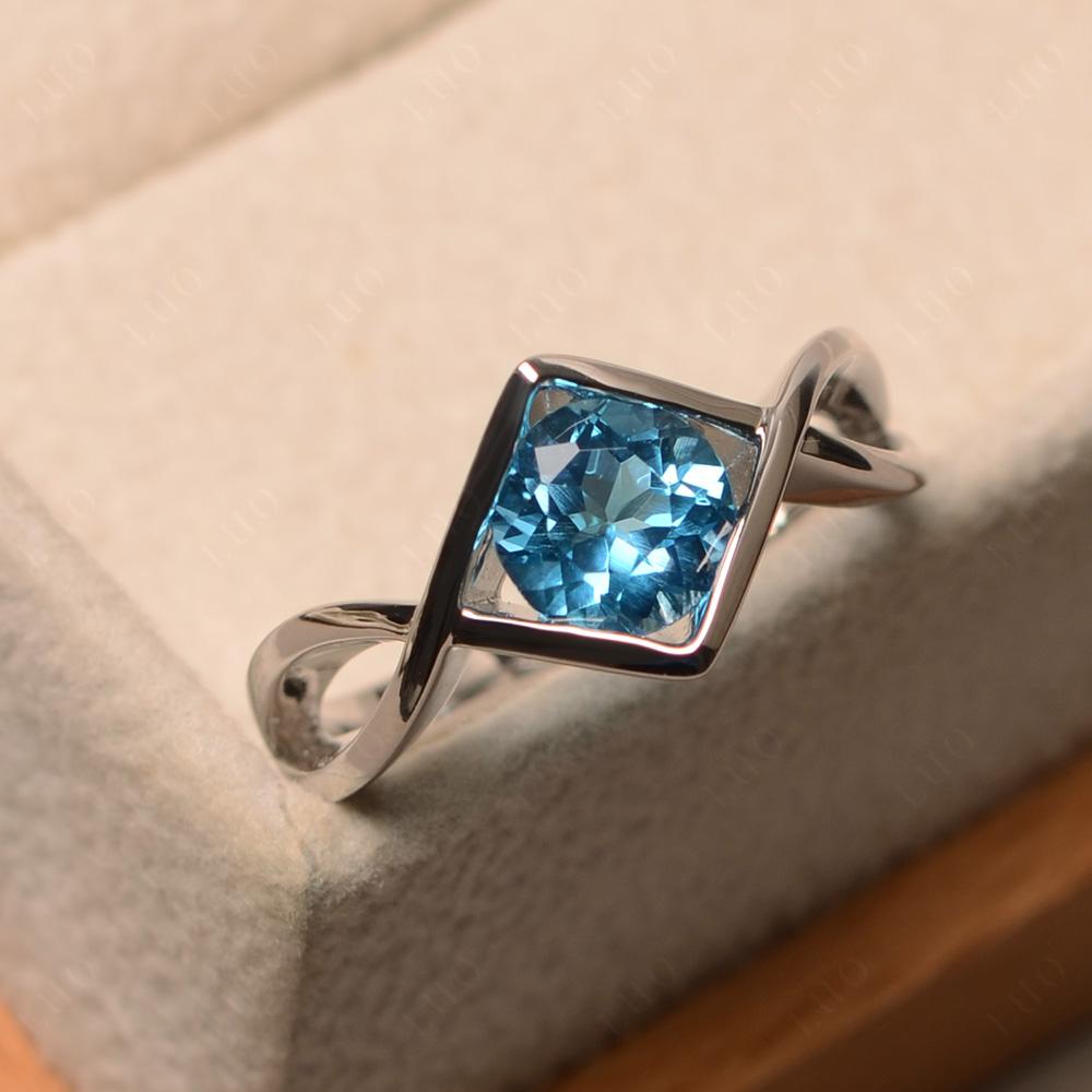 Swiss Blue Topaz Bezel Set Infinity Solitaire Ring - LUO Jewelry