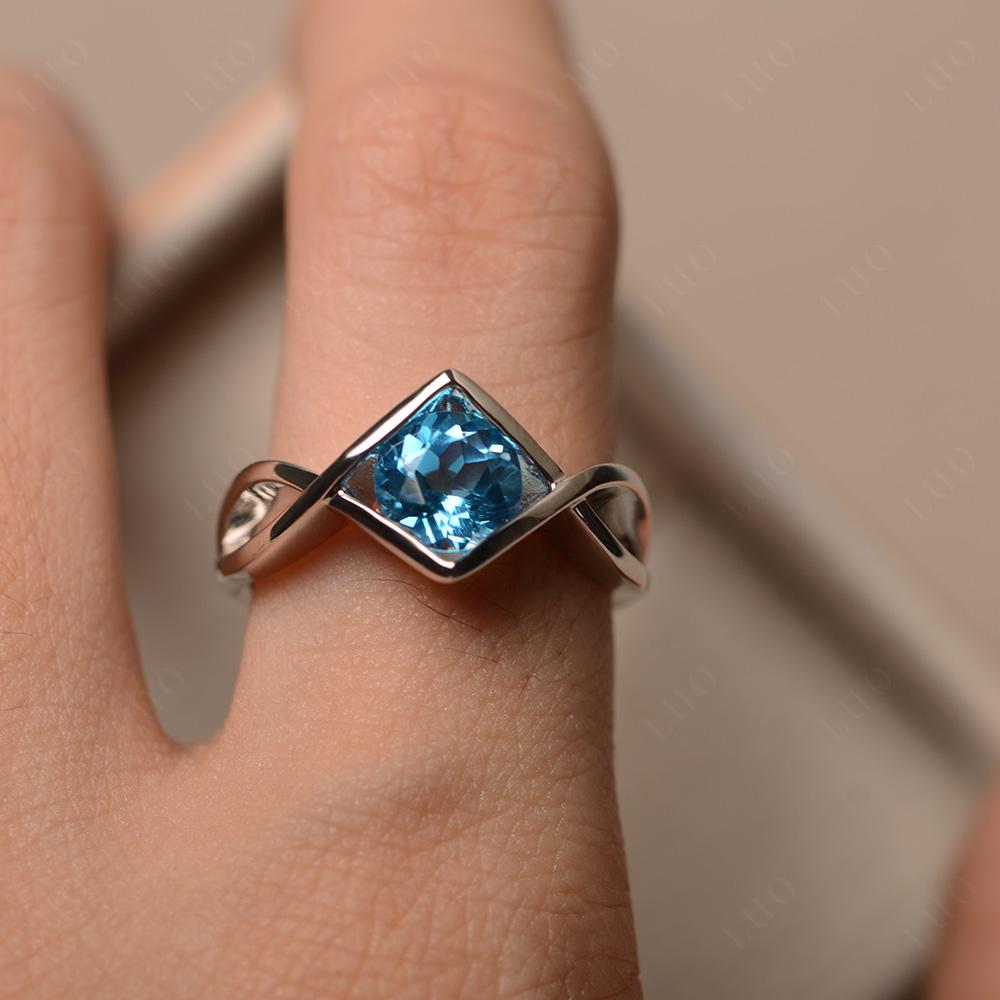 Swiss Blue Topaz Bezel Set Infinity Solitaire Ring - LUO Jewelry