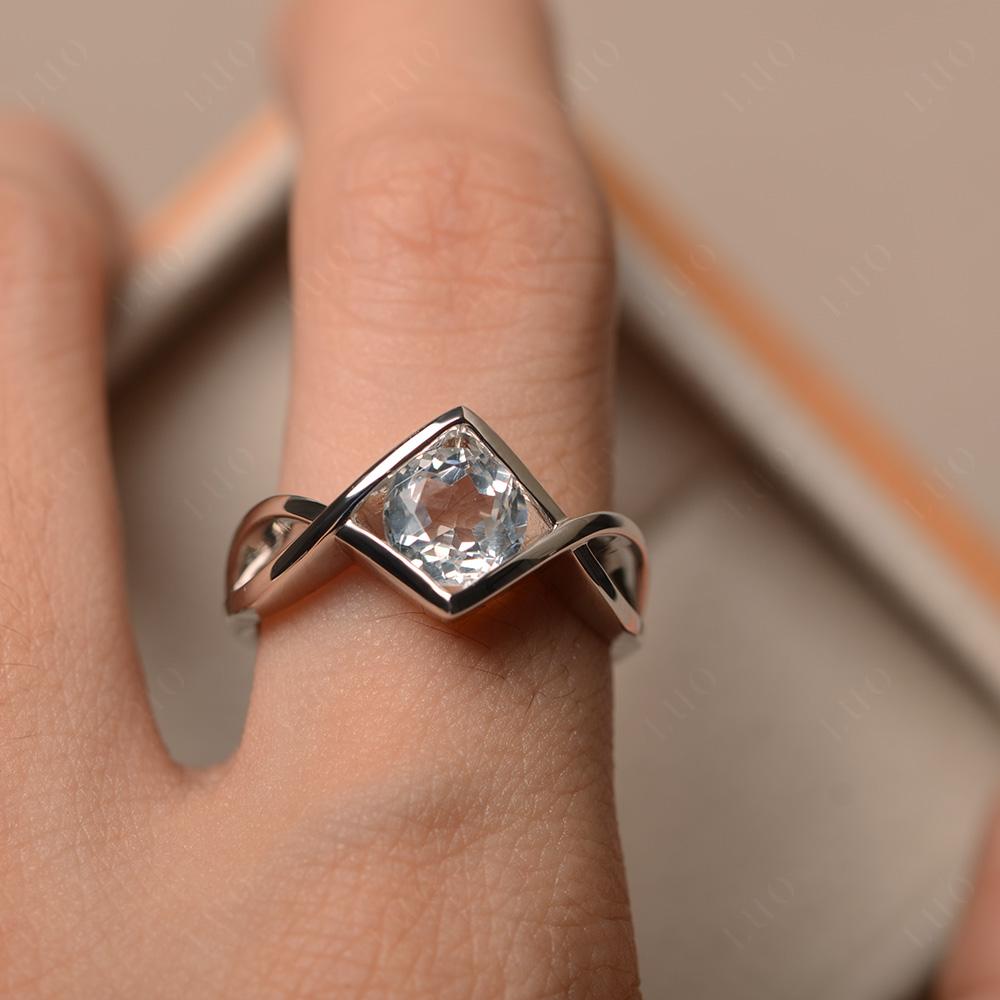 Vintage White Topaz Bezel Set Solitaire Ring - LUO Jewelry