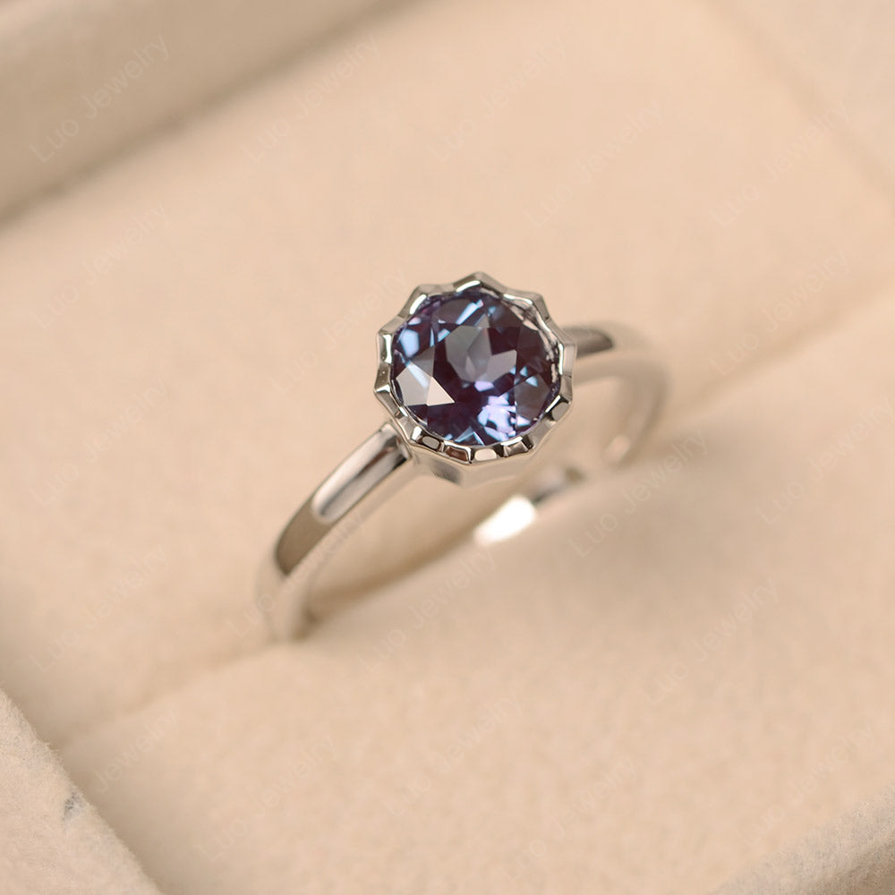 Alexandrite Bezel Set Solitaire Engagement Ring - LUO Jewelry
