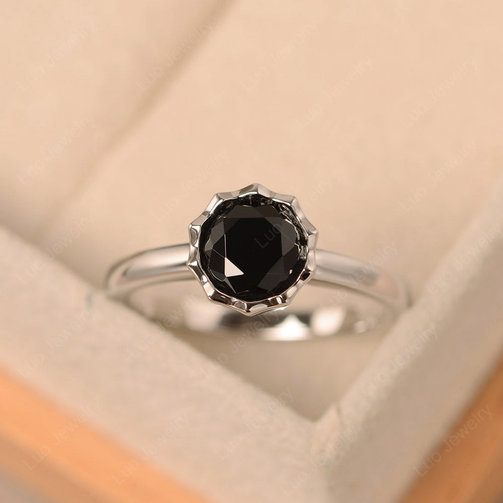 Black Spinel Bezel Set Solitaire Engagement Ring - LUO Jewelry