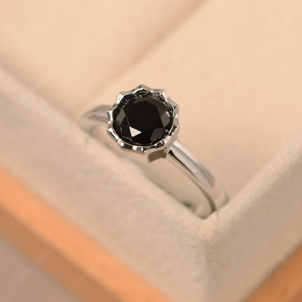 Black Spinel Bezel Set Solitaire Engagement Ring - LUO Jewelry