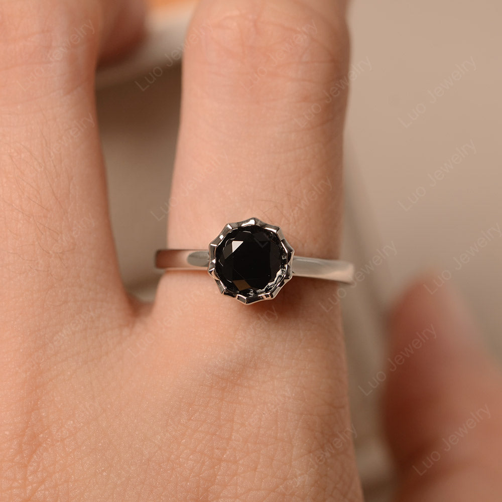 Black Spinel Bezel Set Solitaire Engagement Ring - LUO Jewelry