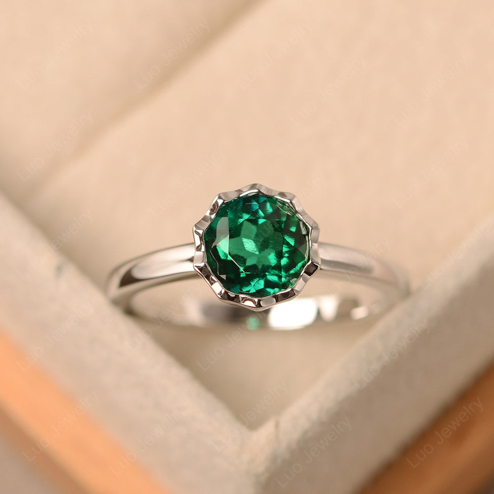 Lab Emerald Bezel Set Solitaire Engagement Ring - LUO Jewelry