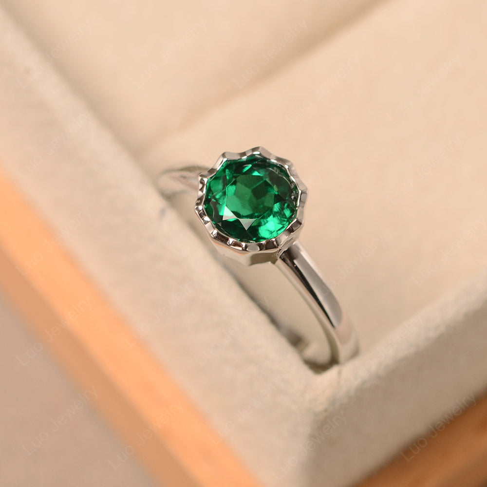 Lab Emerald Bezel Set Solitaire Engagement Ring - LUO Jewelry