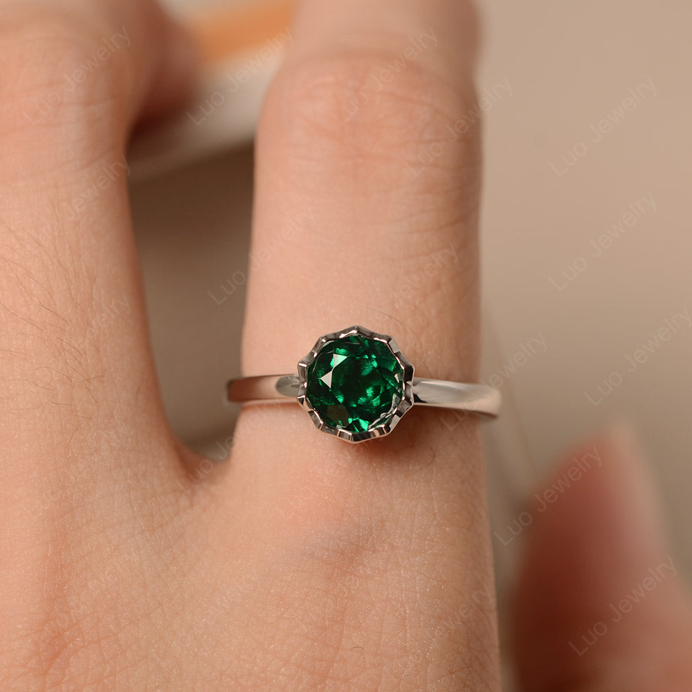 Lab Emerald Bezel Set Solitaire Engagement Ring - LUO Jewelry