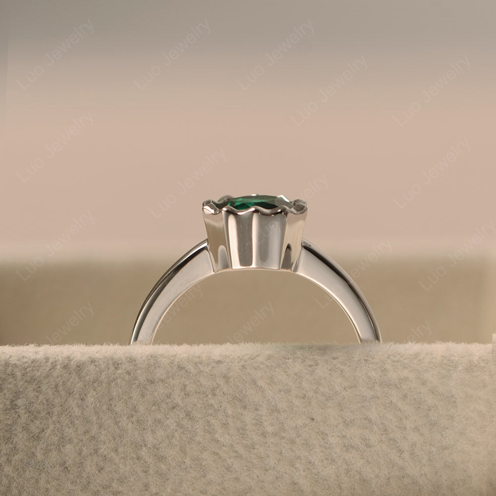 Lab Emerald Bezel Set Solitaire Engagement Ring - LUO Jewelry