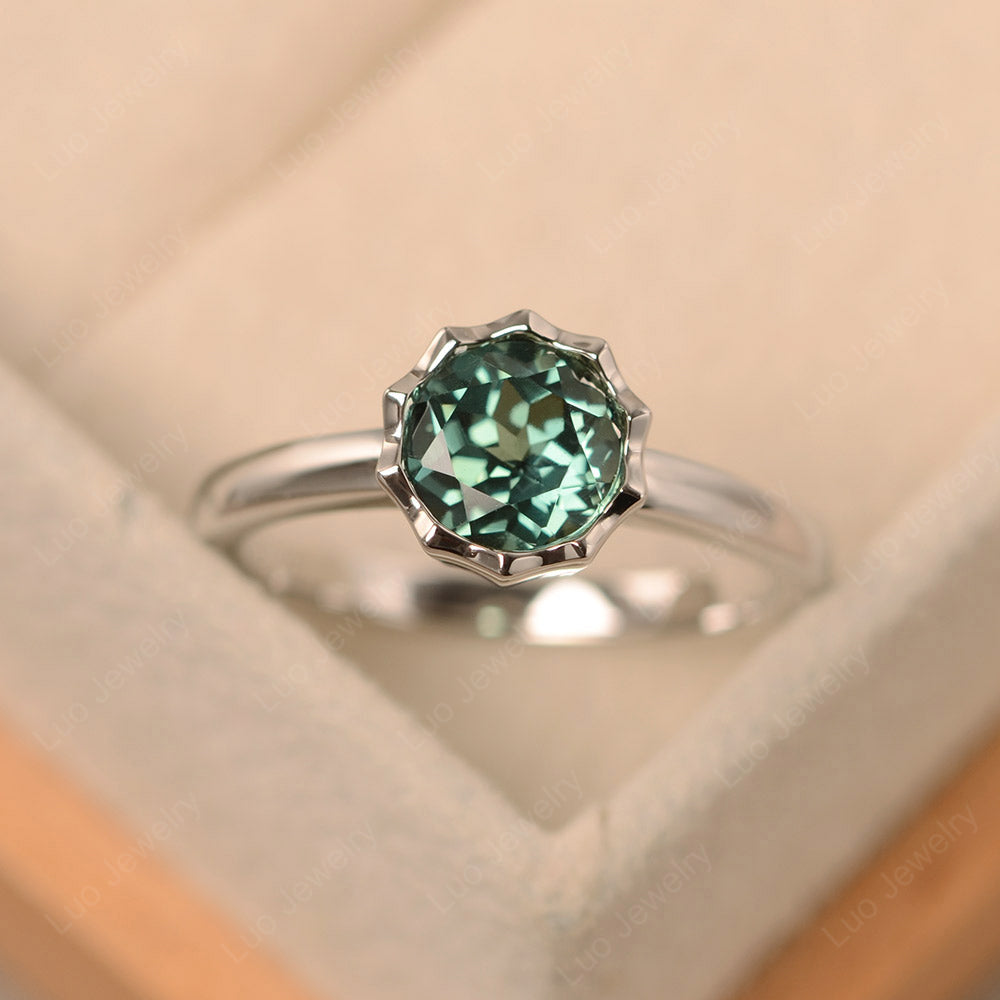 Green Sapphire Bezel Set Solitaire Engagement Ring - LUO Jewelry