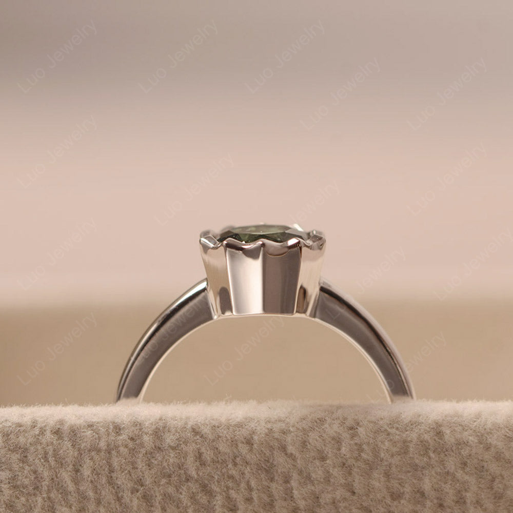 Green Sapphire Bezel Set Solitaire Engagement Ring - LUO Jewelry