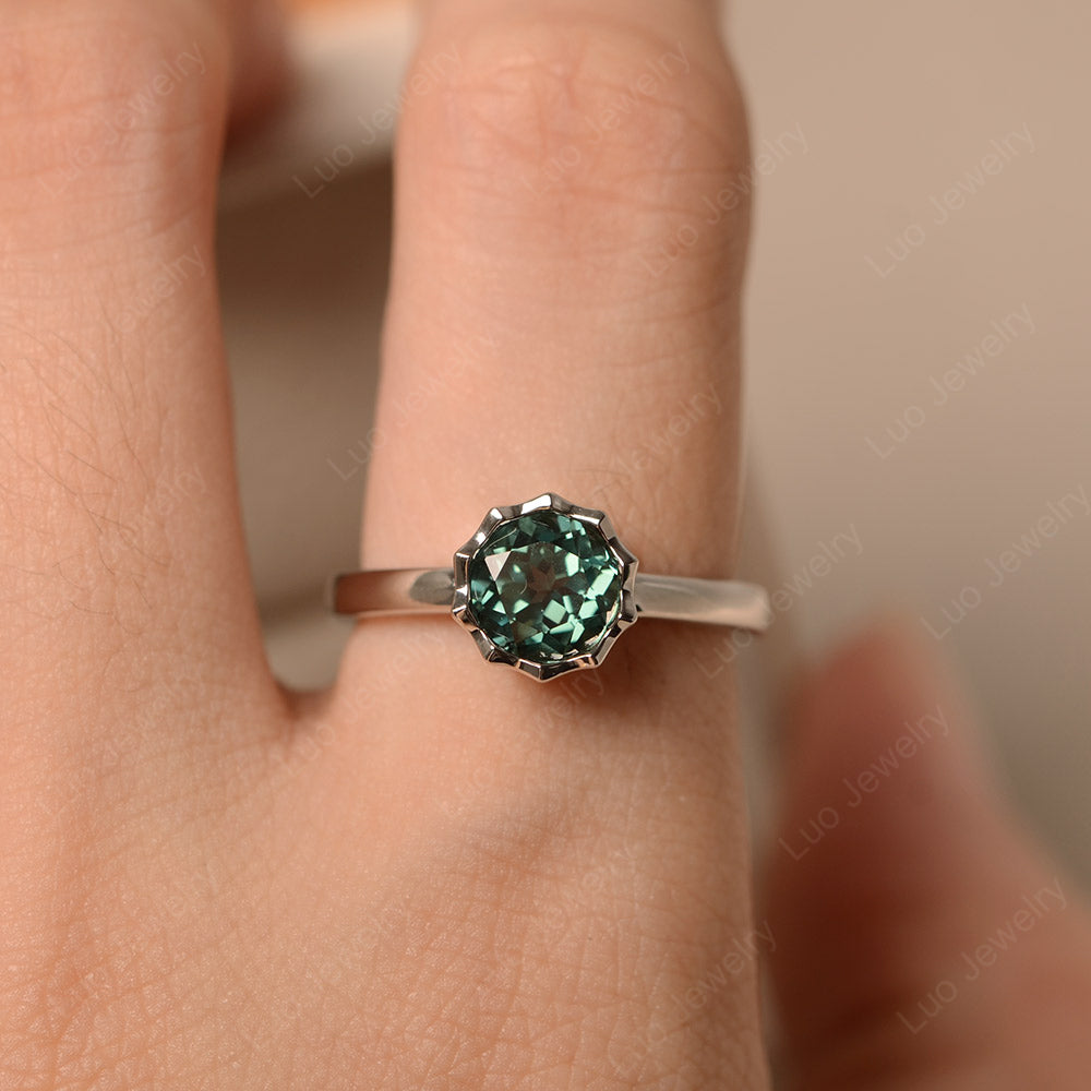 Green Sapphire Bezel Set Solitaire Engagement Ring - LUO Jewelry