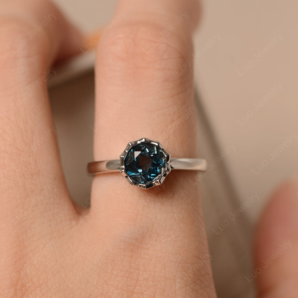 London Blue Topaz Bezel Set Solitaire Engagement Ring - LUO Jewelry