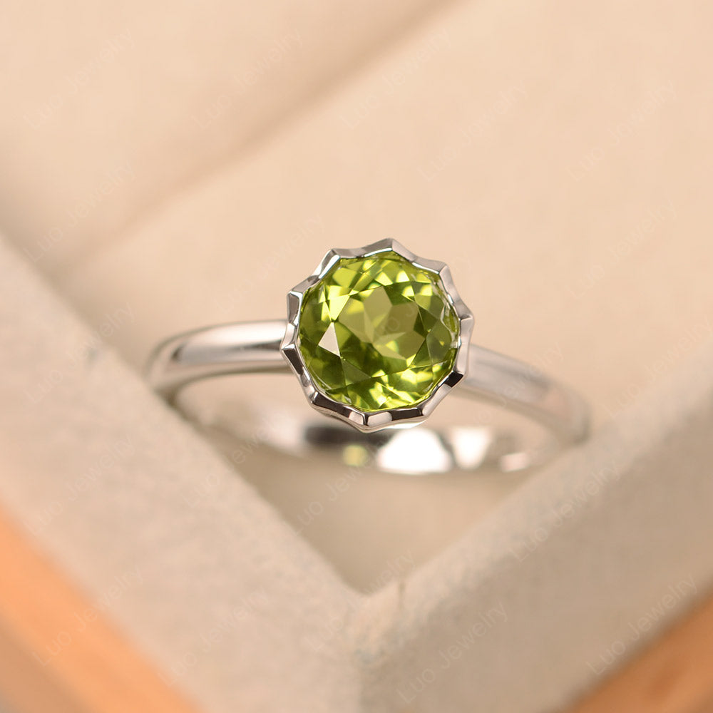 Peridot Bezel Set Solitaire Engagement Ring - LUO Jewelry