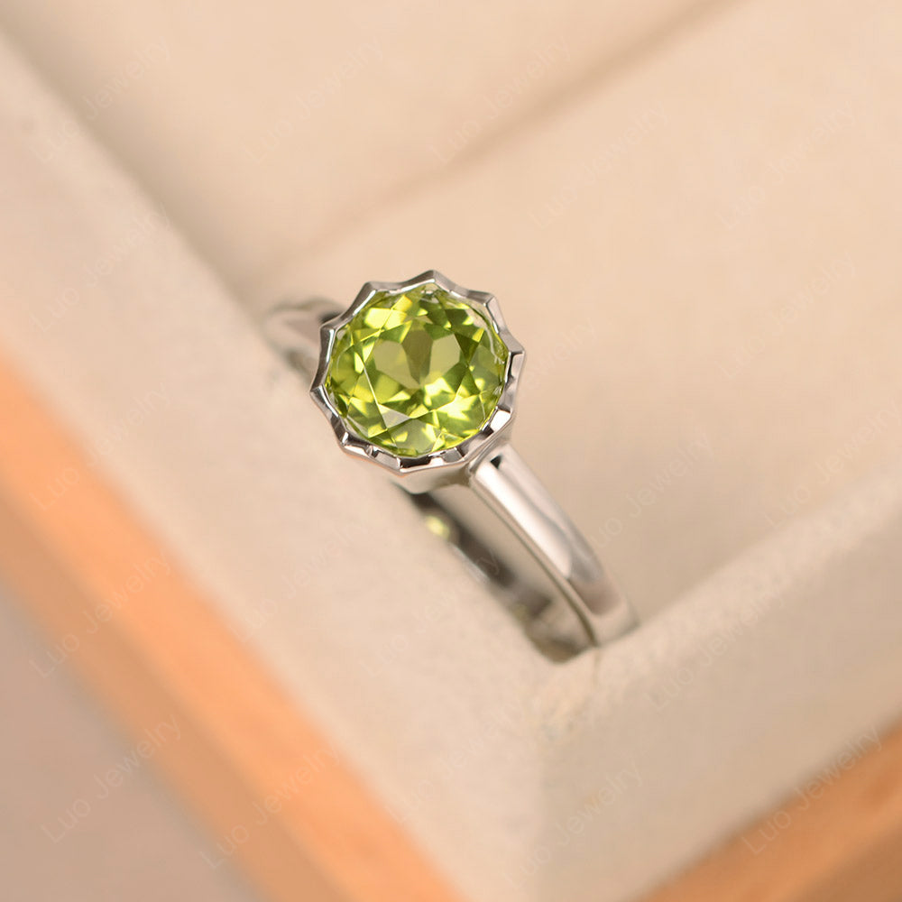 Peridot Bezel Set Solitaire Engagement Ring - LUO Jewelry