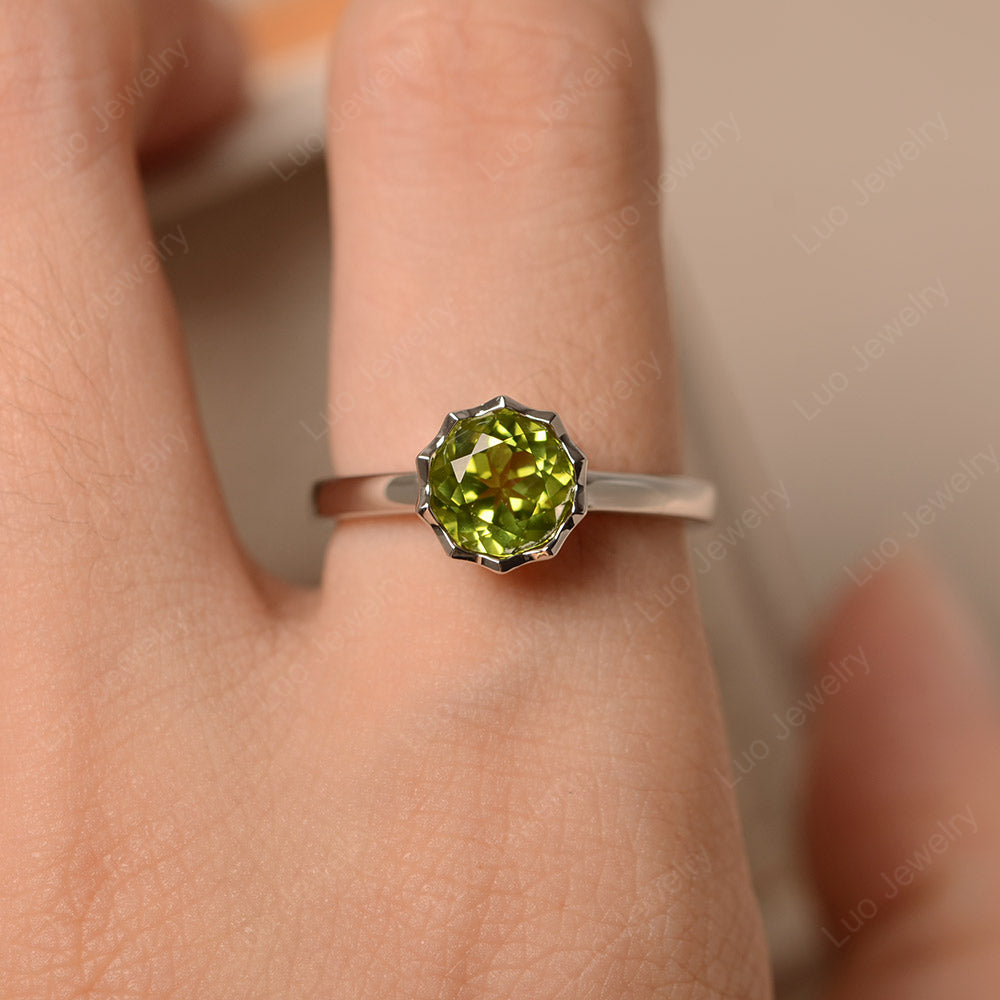 Peridot Bezel Set Solitaire Engagement Ring - LUO Jewelry