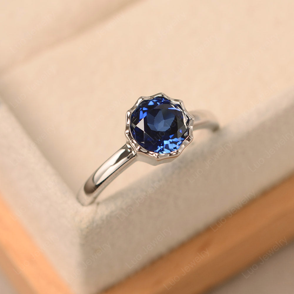 Lab Sapphire Bezel Set Solitaire Engagement Ring - LUO Jewelry