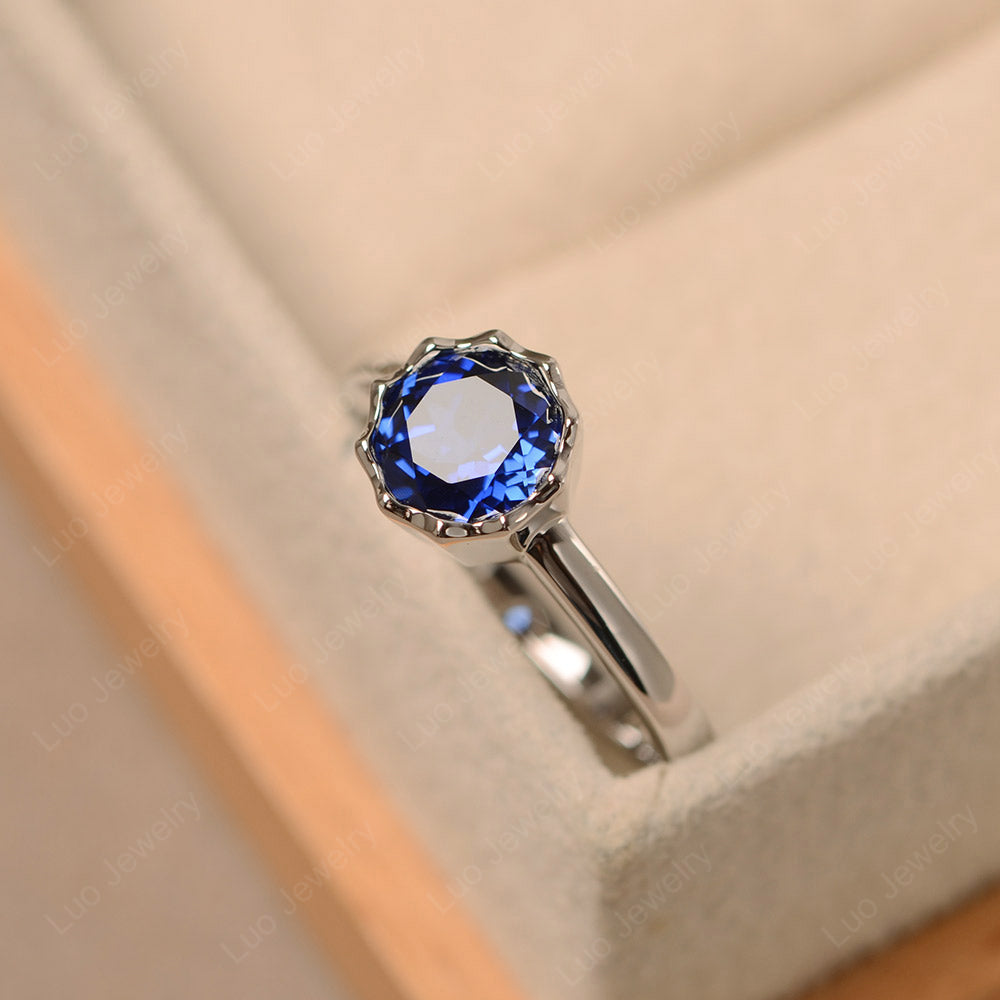 Lab Sapphire Bezel Set Solitaire Engagement Ring - LUO Jewelry