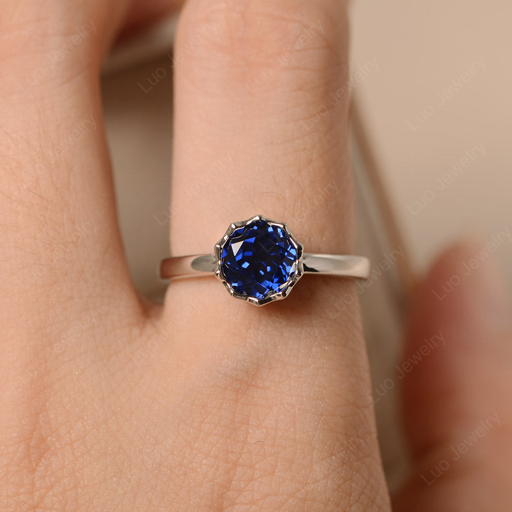 Lab Sapphire Bezel Set Solitaire Engagement Ring - LUO Jewelry