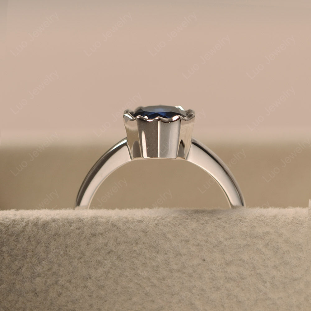 Lab Sapphire Bezel Set Solitaire Engagement Ring - LUO Jewelry