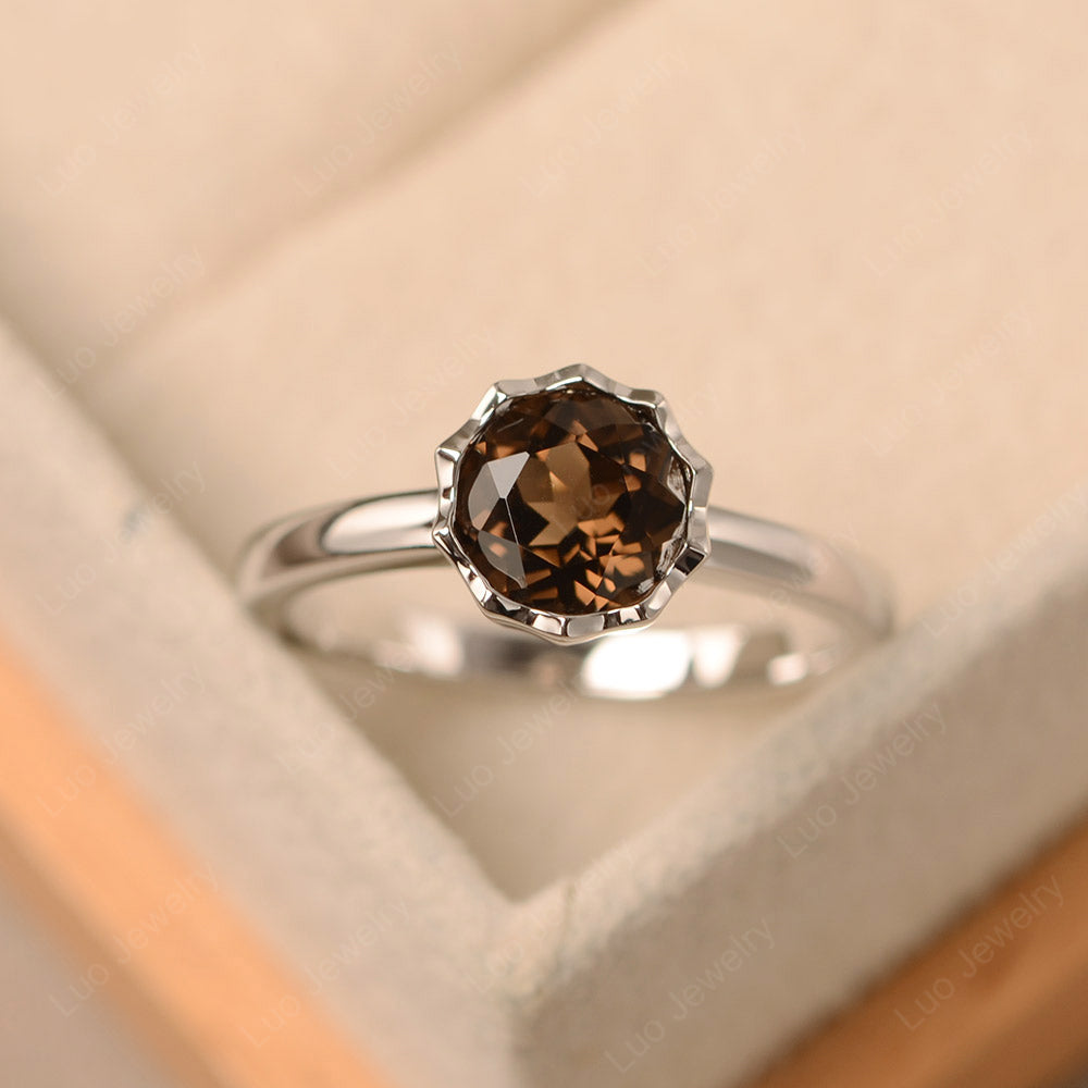 Smoky Quartz  Bezel Set Solitaire Engagement Ring - LUO Jewelry