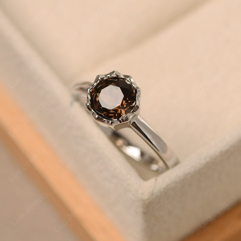Smoky Quartz  Bezel Set Solitaire Engagement Ring - LUO Jewelry