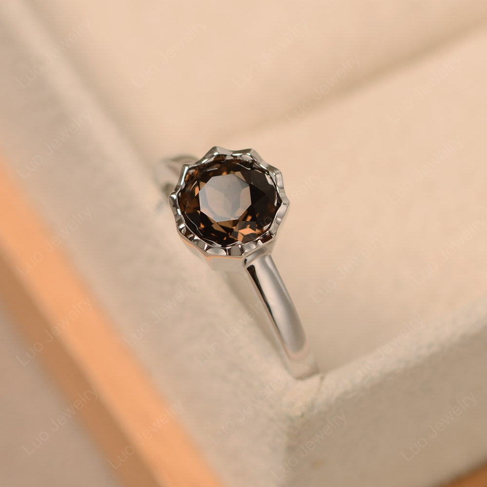 Smoky Quartz  Bezel Set Solitaire Engagement Ring - LUO Jewelry