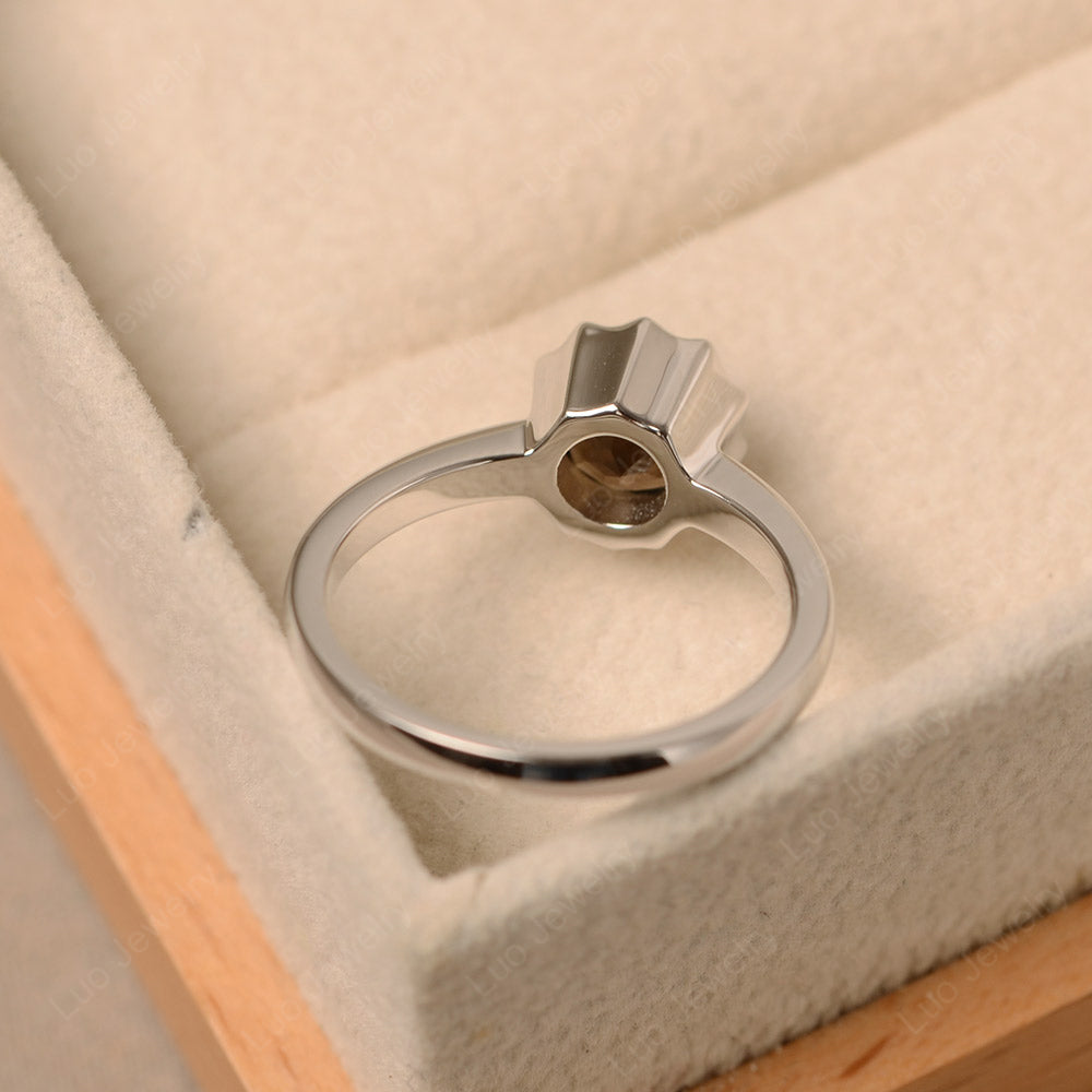 Smoky Quartz  Bezel Set Solitaire Engagement Ring - LUO Jewelry