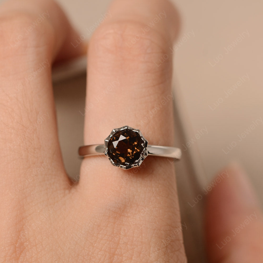 Smoky Quartz  Bezel Set Solitaire Engagement Ring - LUO Jewelry