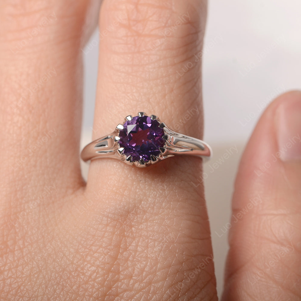 Vintage Amethyst Solitaire Engagement Ring - LUO Jewelry