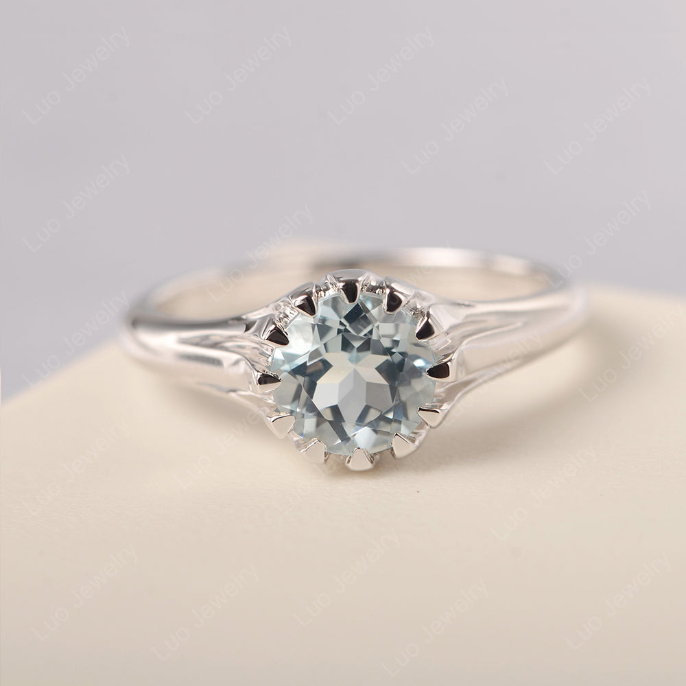 Vintage Aquamarine Solitaire Engagement Ring - LUO Jewelry