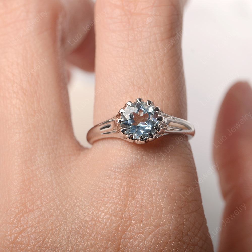 Vintage Aquamarine Solitaire Engagement Ring - LUO Jewelry