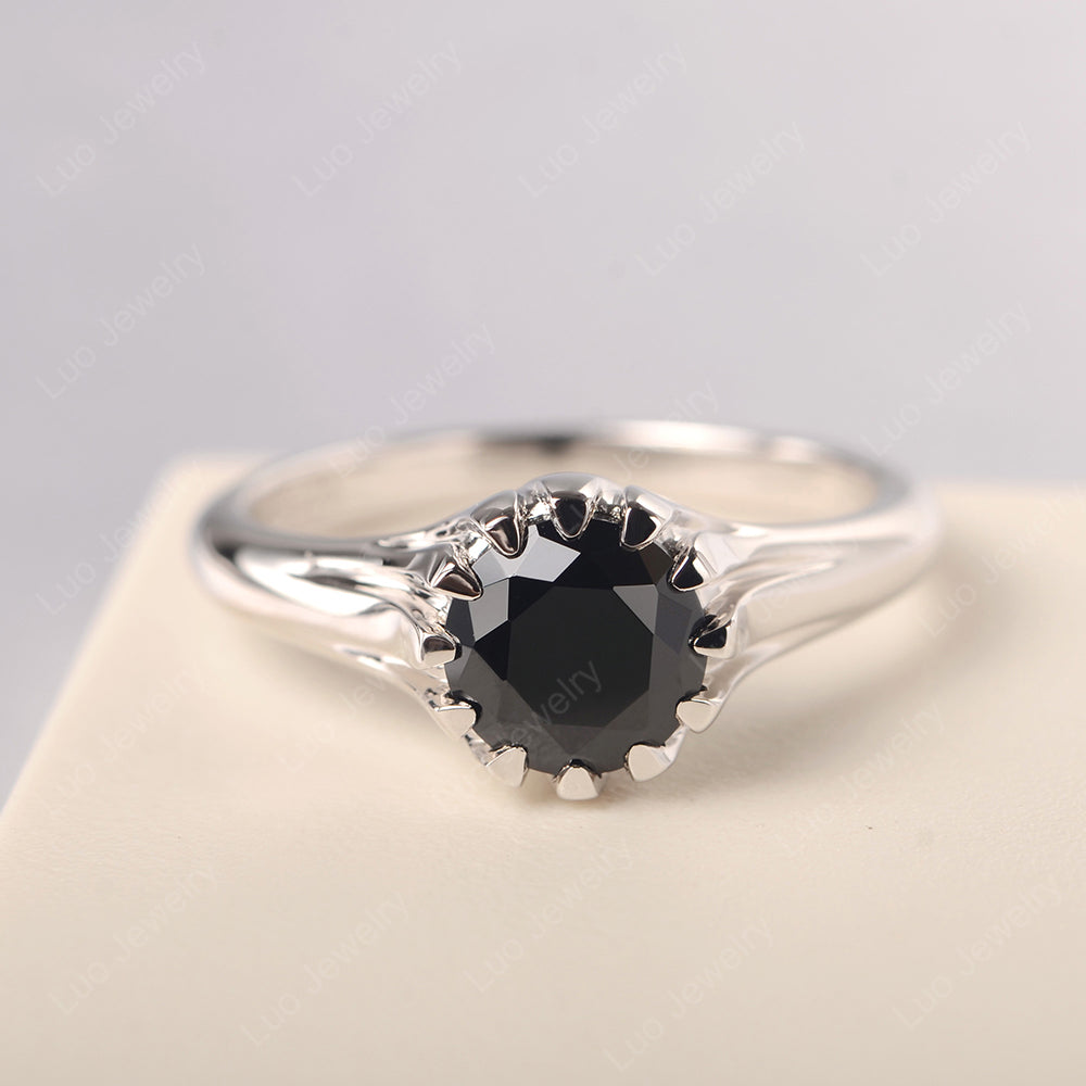 Vintage Black Spinel Solitaire Engagement Ring - LUO Jewelry