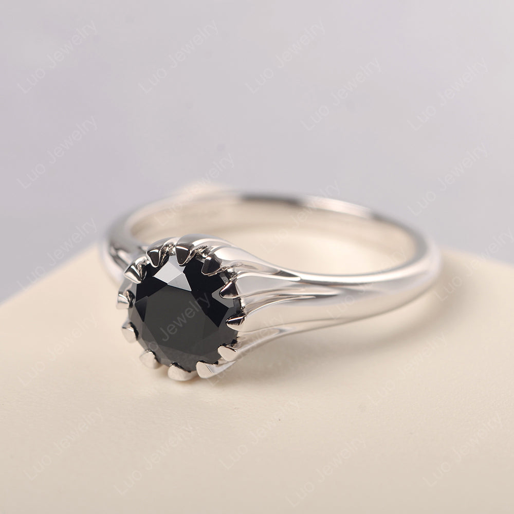 Vintage Black Spinel Solitaire Engagement Ring - LUO Jewelry