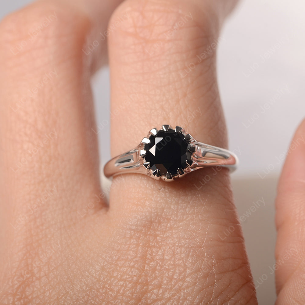 Vintage Black Spinel Solitaire Engagement Ring - LUO Jewelry