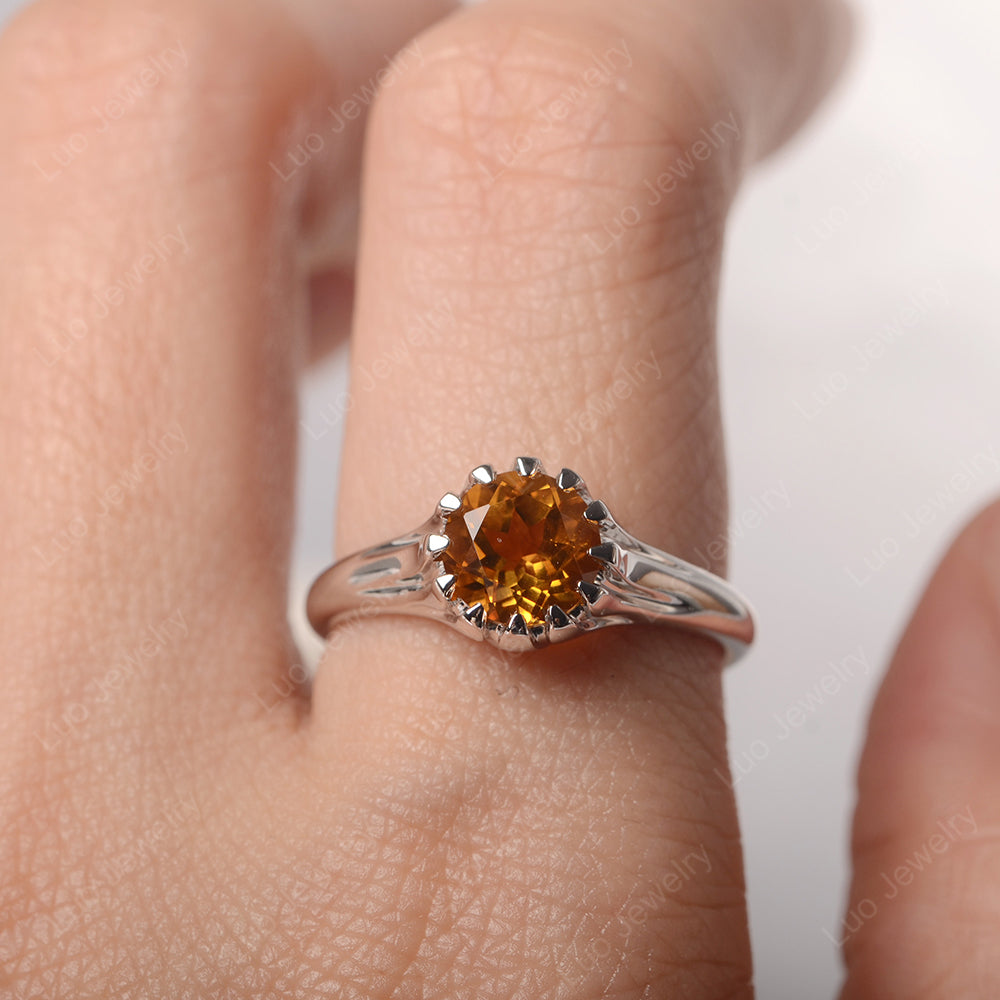 Vintage Citrine Solitaire Engagement Ring - LUO Jewelry