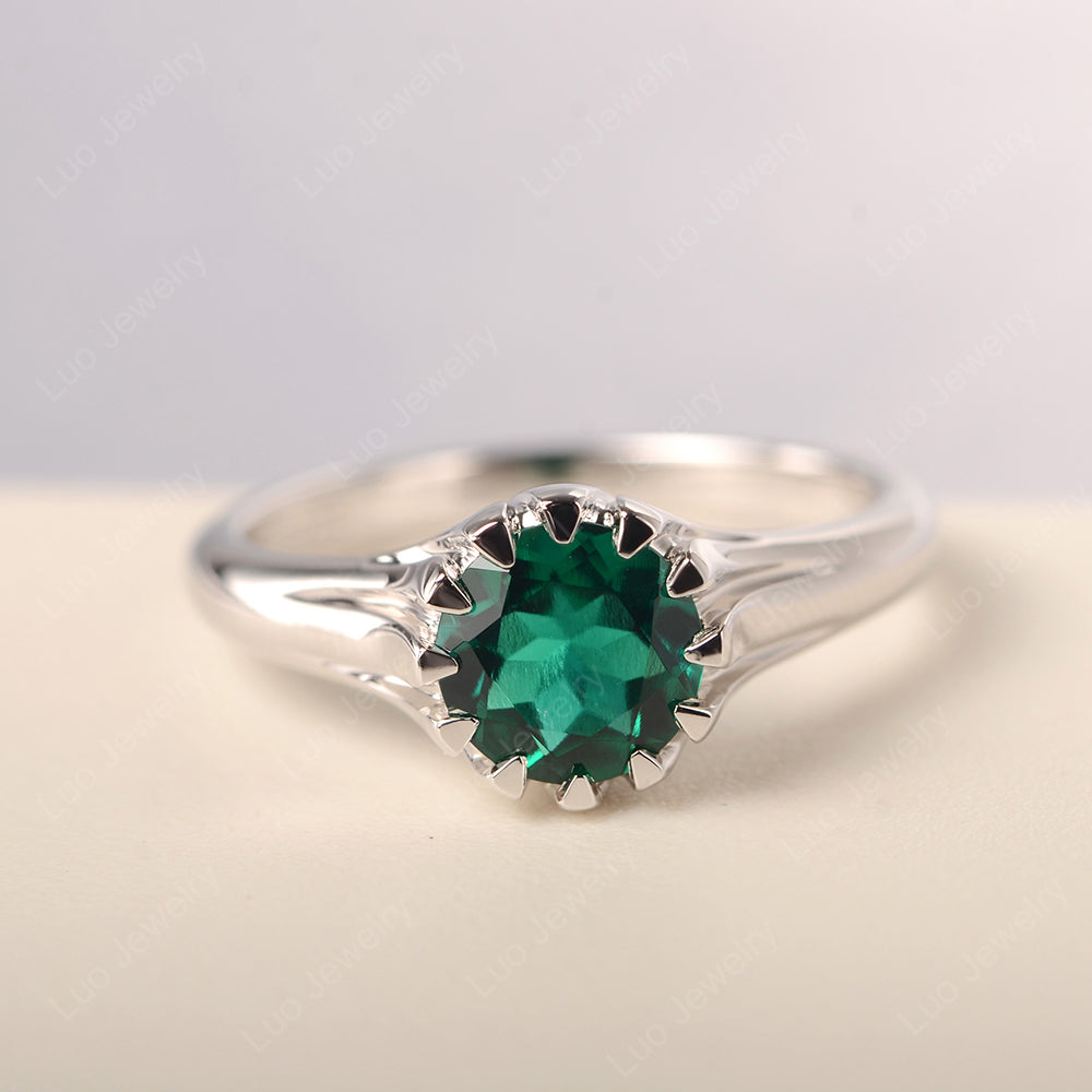 Vintage Lab Emerald Solitaire Engagement Ring - LUO Jewelry