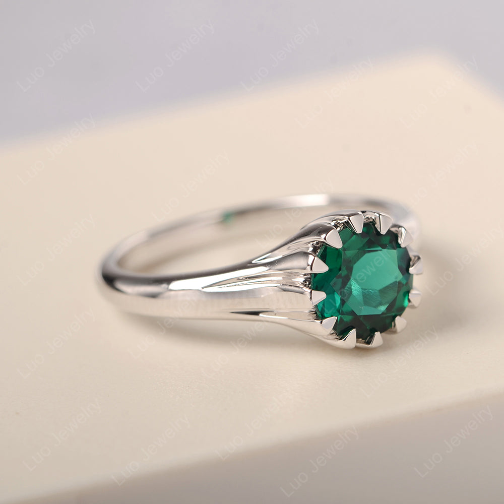 Vintage Lab Emerald Solitaire Engagement Ring - LUO Jewelry