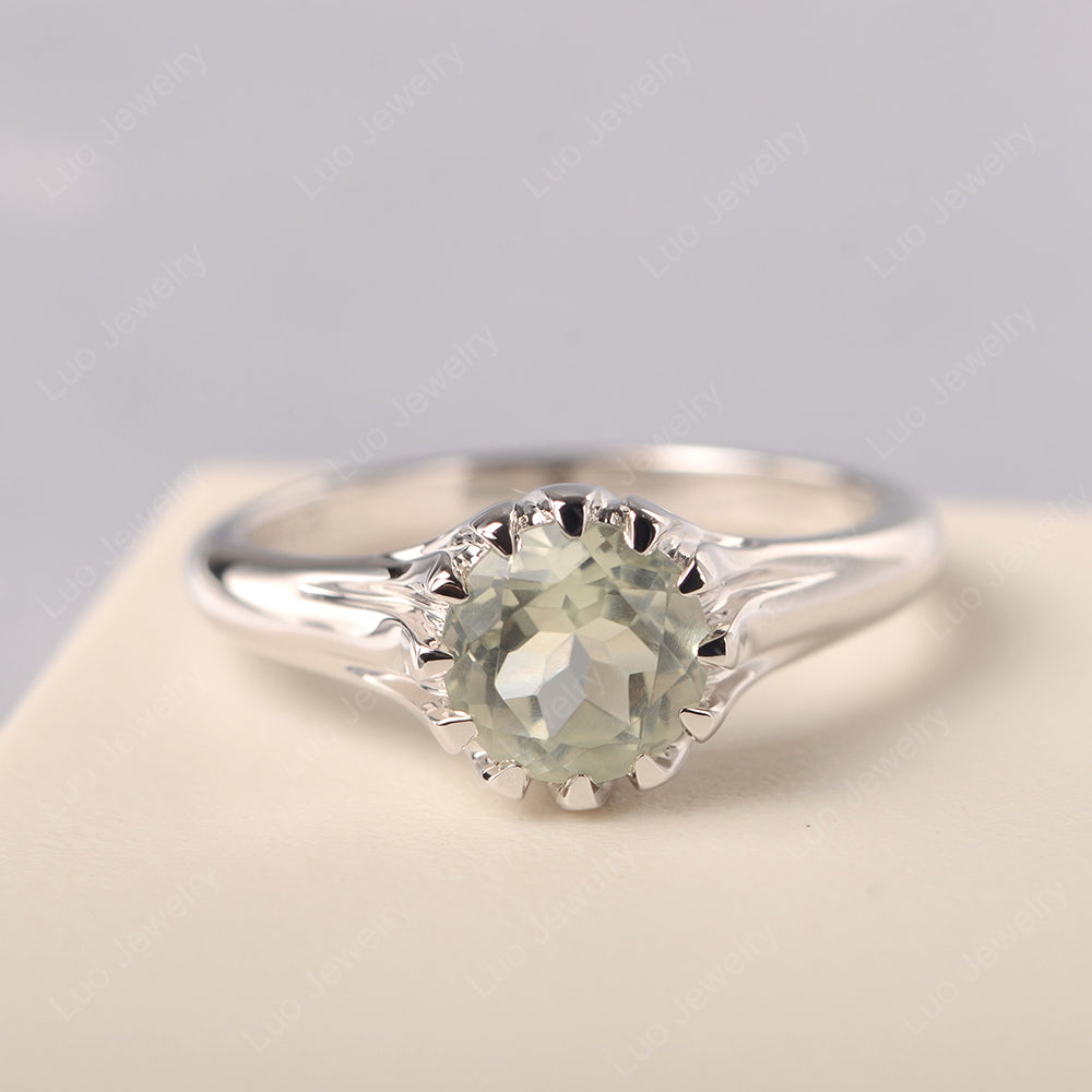 Vintage Green Amethyst Solitaire Engagement Ring - LUO Jewelry