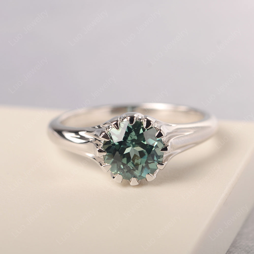 Vintage Green Sapphire Solitaire Engagement Ring - LUO Jewelry