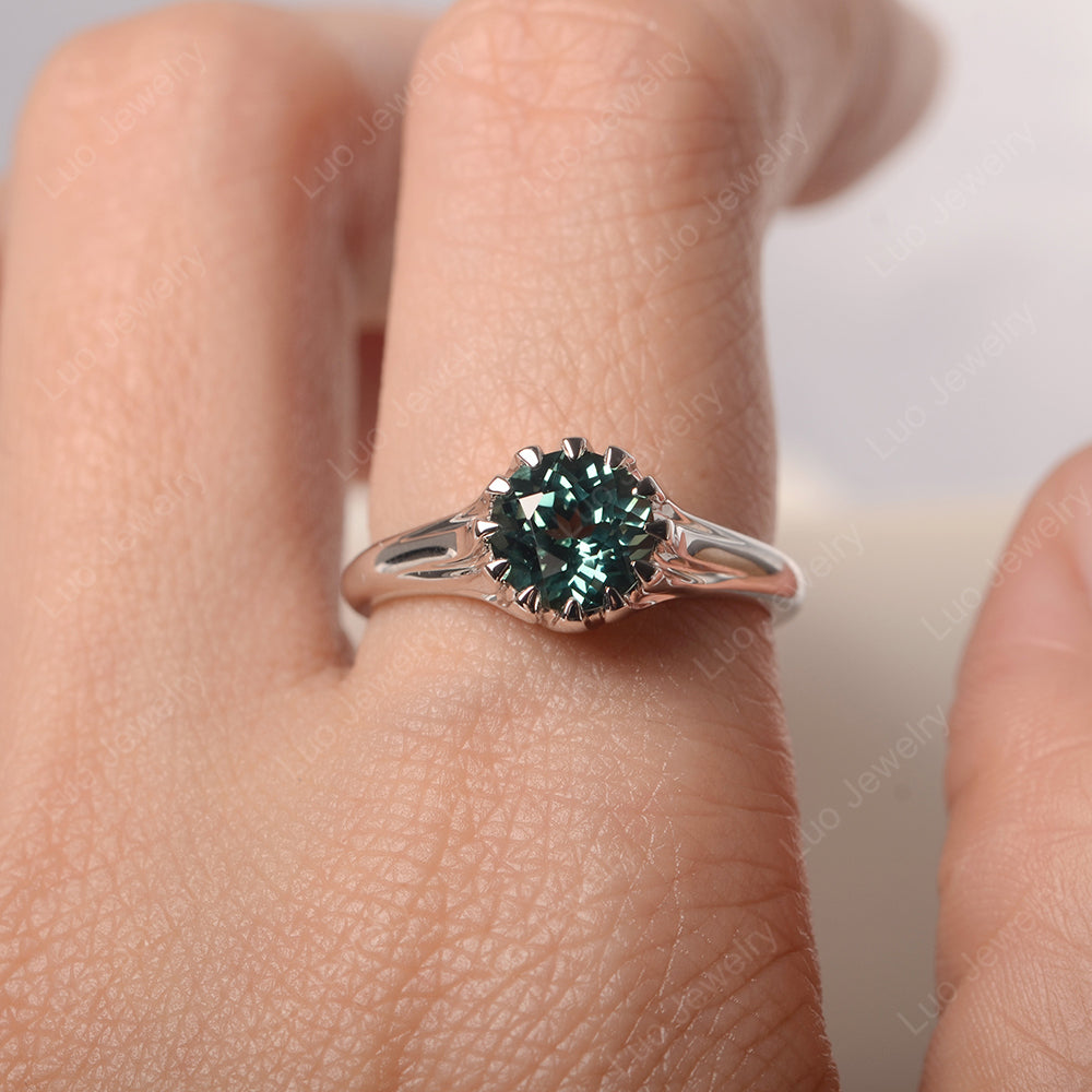 Vintage Green Sapphire Solitaire Engagement Ring - LUO Jewelry