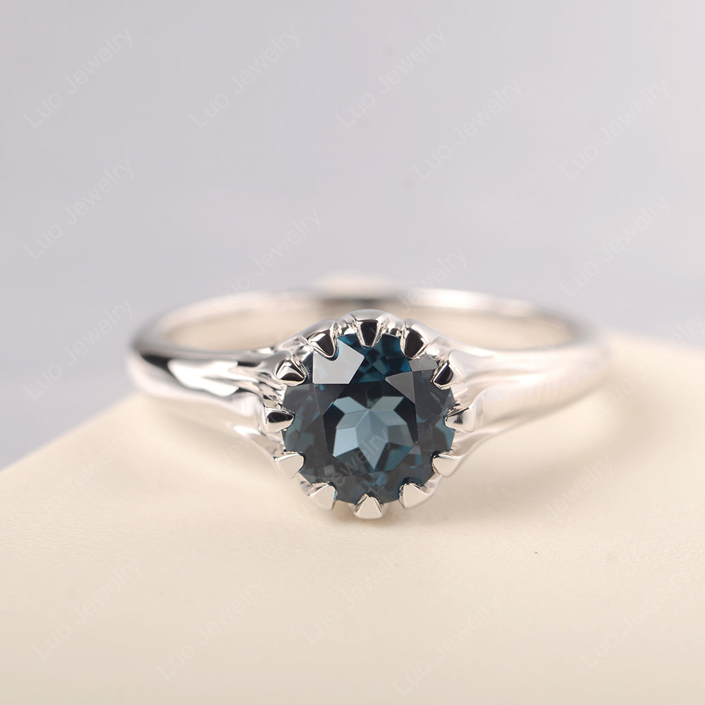Vintage London Blue Topaz Solitaire Engagement Ring - LUO Jewelry