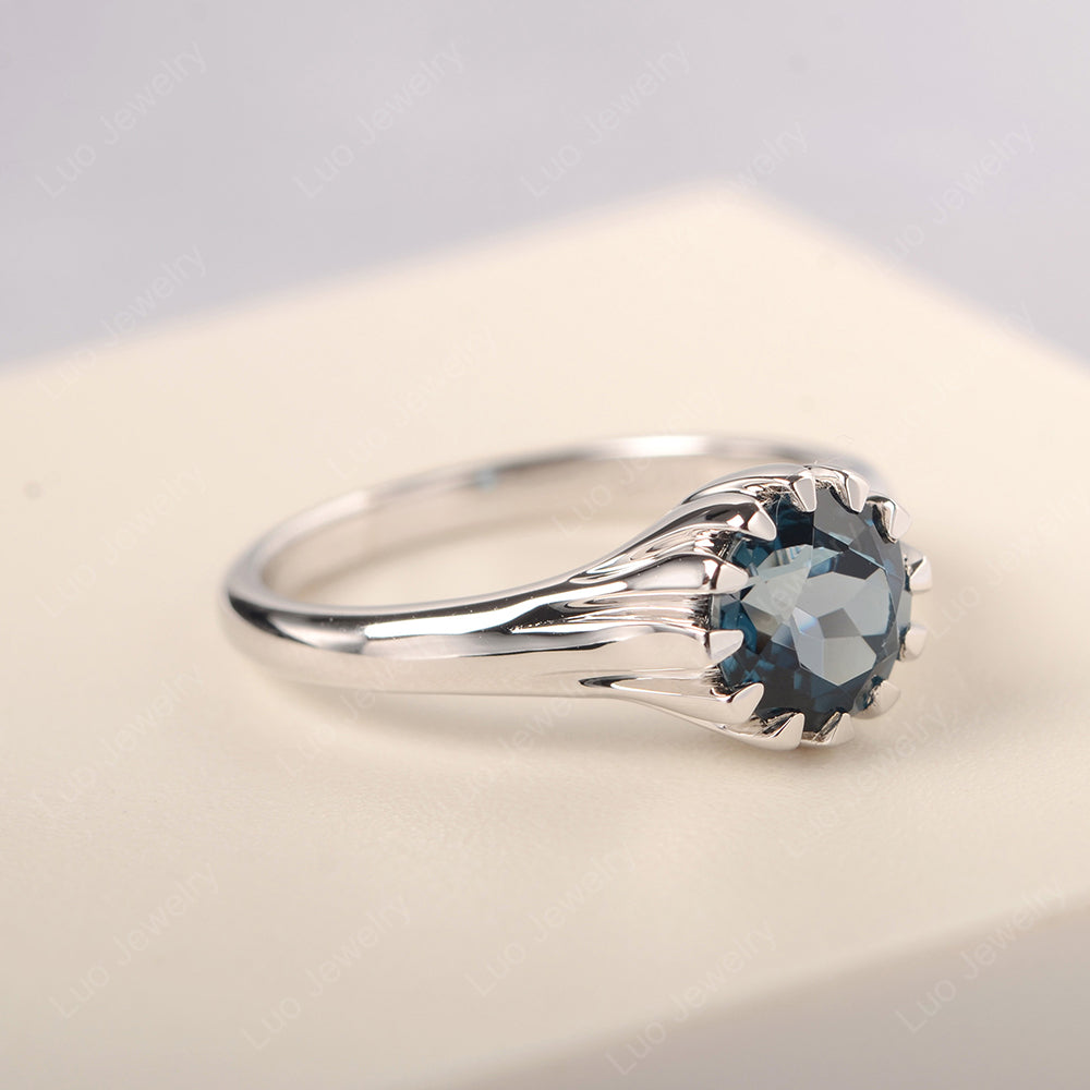 Vintage London Blue Topaz Solitaire Engagement Ring - LUO Jewelry