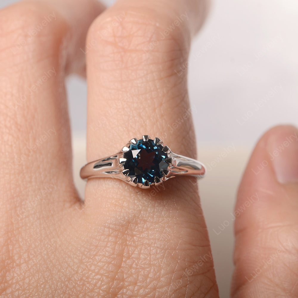 Vintage London Blue Topaz Solitaire Engagement Ring - LUO Jewelry