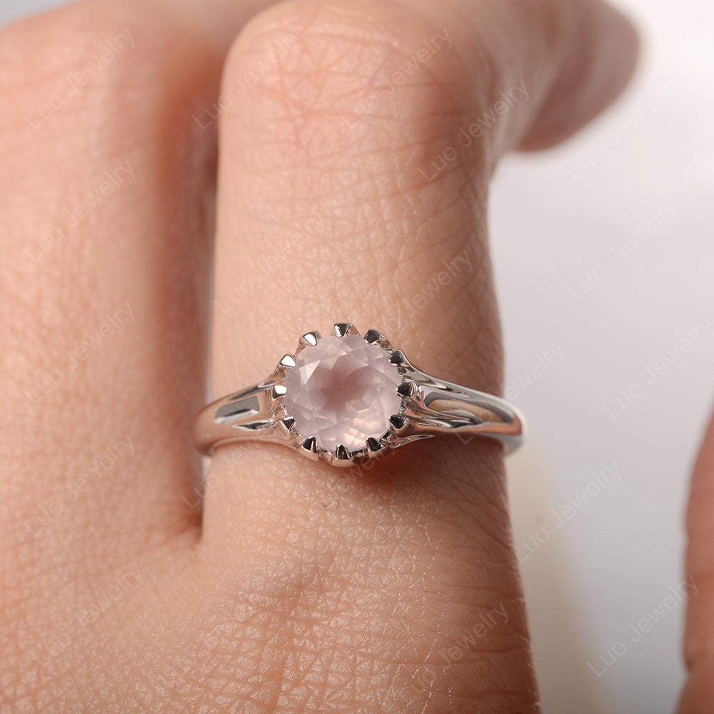 Vintage Rose Quartz Solitaire Engagement Ring - LUO Jewelry