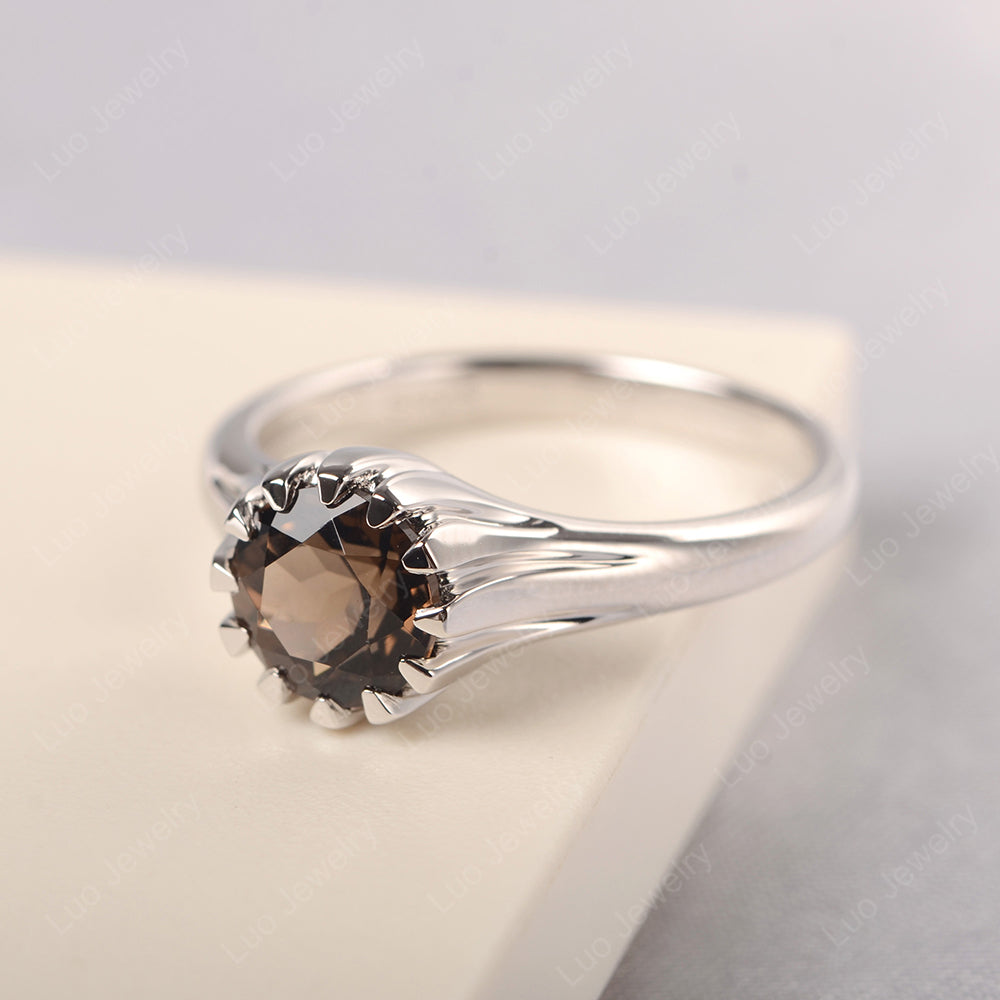 Vintage Smoky Quartz  Solitaire Engagement Ring - LUO Jewelry