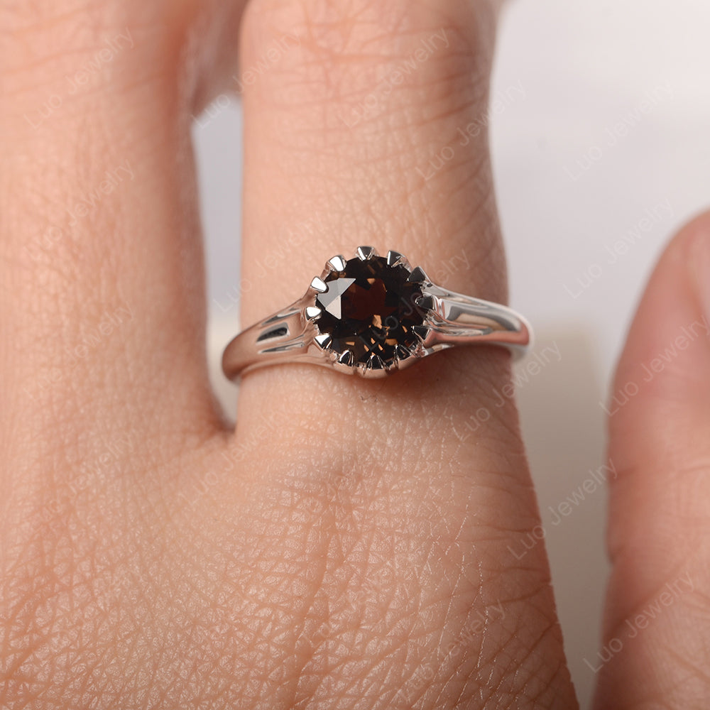 Vintage Smoky Quartz  Solitaire Engagement Ring - LUO Jewelry