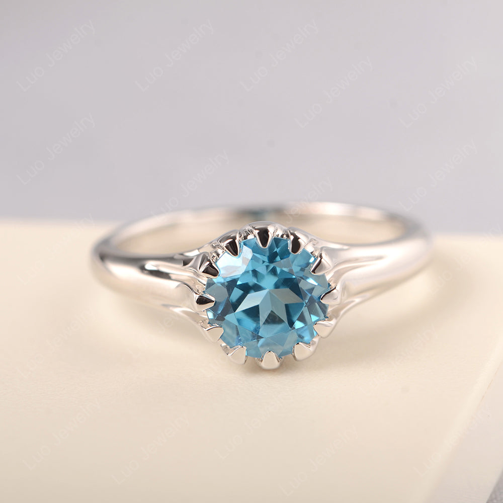 Vintage Swiss Blue Topaz Solitaire Engagement Ring - LUO Jewelry