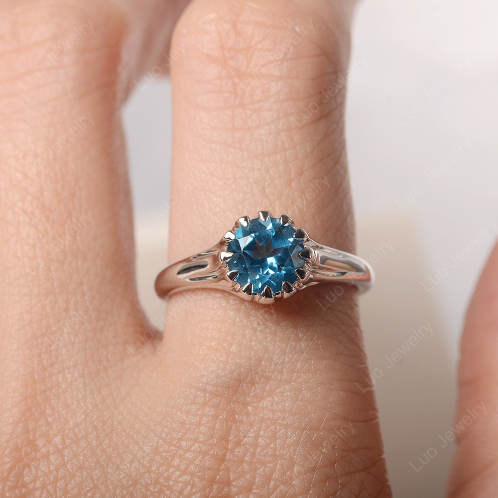 Vintage Swiss Blue Topaz Solitaire Engagement Ring - LUO Jewelry